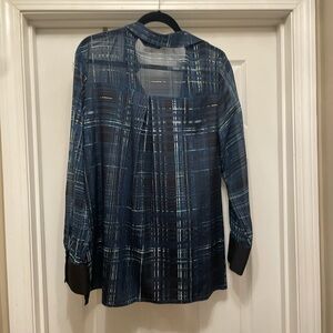 Simply Vera Vera Wang sheer blue plaid button up shirt